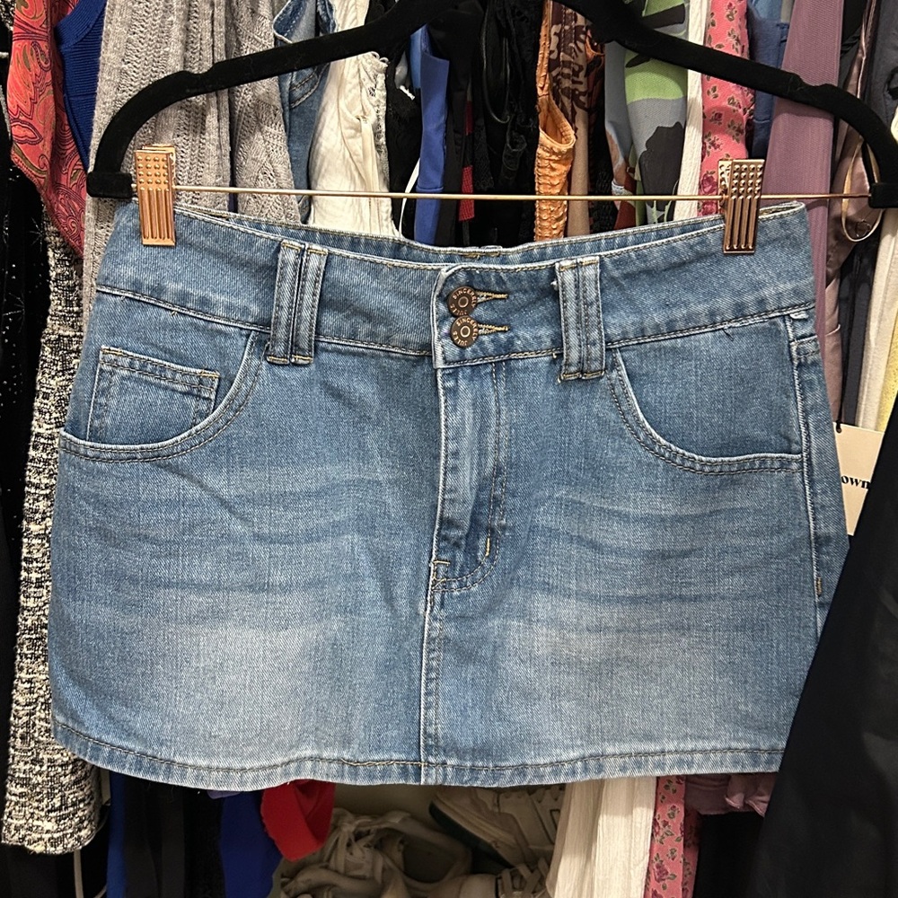 Sincerely Jules Blue and Gold Mini Skirt Casual
